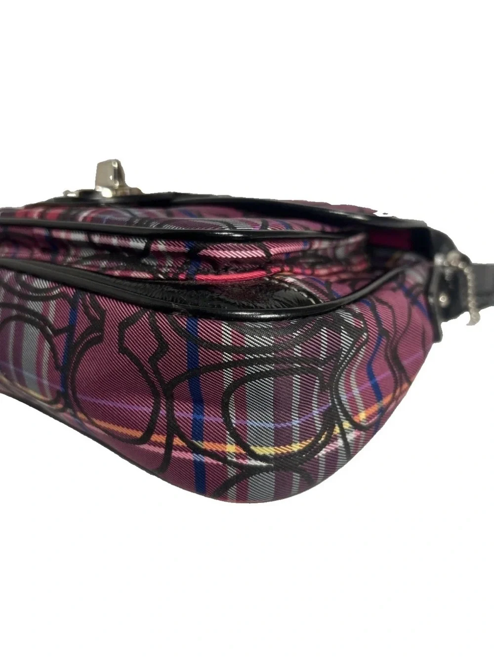 Vtg Y2K Coach Poppy Penny Tartan Multicolor Plaid Flap Turn Lock Shoulder Bag
